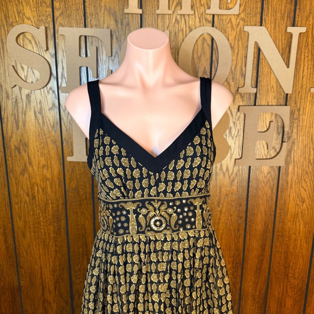 Signature by Robbie Bee Midi Dress Women 6 Black Gold Floral Silk Whimsigoth Y2K - Picture 4 of 7